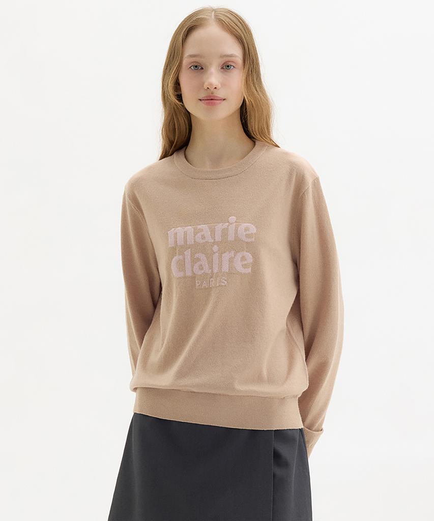 MARIE CLAIRE Essential Logo Jacquard Wool Round Knit (Magckn07Mbe)