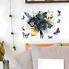 Self-adhesive Dark Blue Flowers Butterflies Wall Stickers for Bedroom Living Room Entryway Home Decor