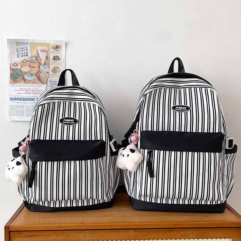 Striped Print Student Schoolbag Lightweight Commuter Backpack Girls Travel Bag