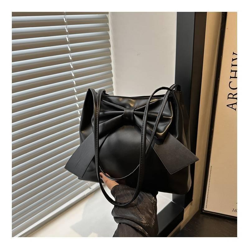 Chic Pu Leather Handbag For Women 2024 Stylish Bowknot Shoulder Bag Large Capacity Everyday Underarm Bag
