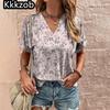 V-neck printed T-shirt floral shirt summer casual blouse fashion ladies clothing