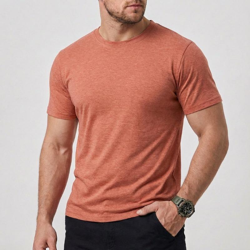 T-shirt da uomo girocollo a maniche corte, vestibilità slim, tinta unita, melange, casual, basic, per tutti i giorni