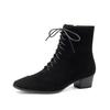 Fashion NEW Autumn Women Boots Kid Suede Leather Shoes for Women Round Toe Chunky Heel Shoes Lace-up Zip Ankle Boots Comfort Daily Shoes
