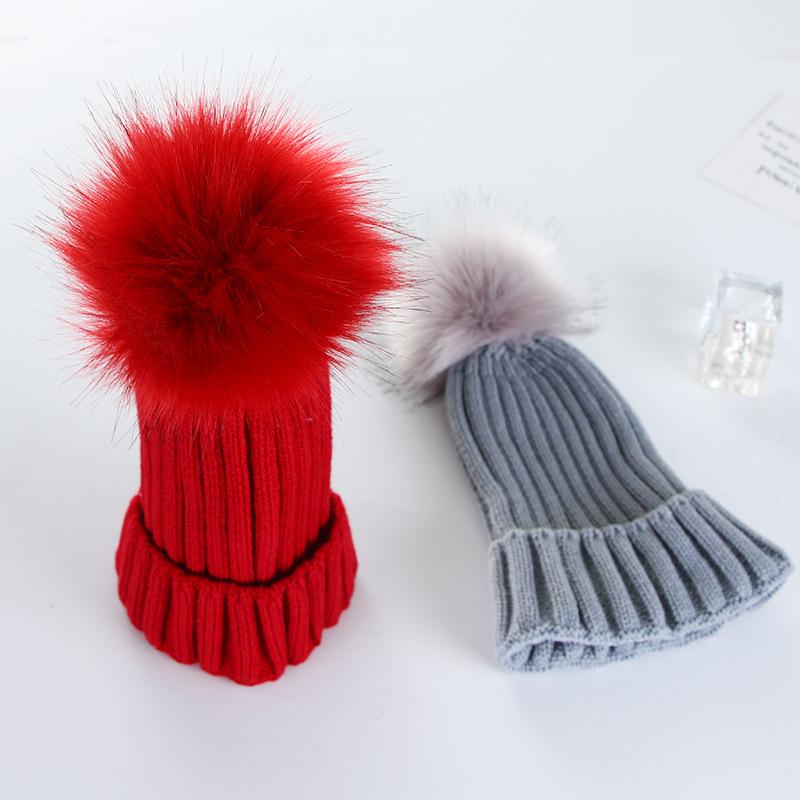 Korean Style Pom Pom Knit Beanie - Warm, Solid Color, Rolled Brim for Autumn & Winter