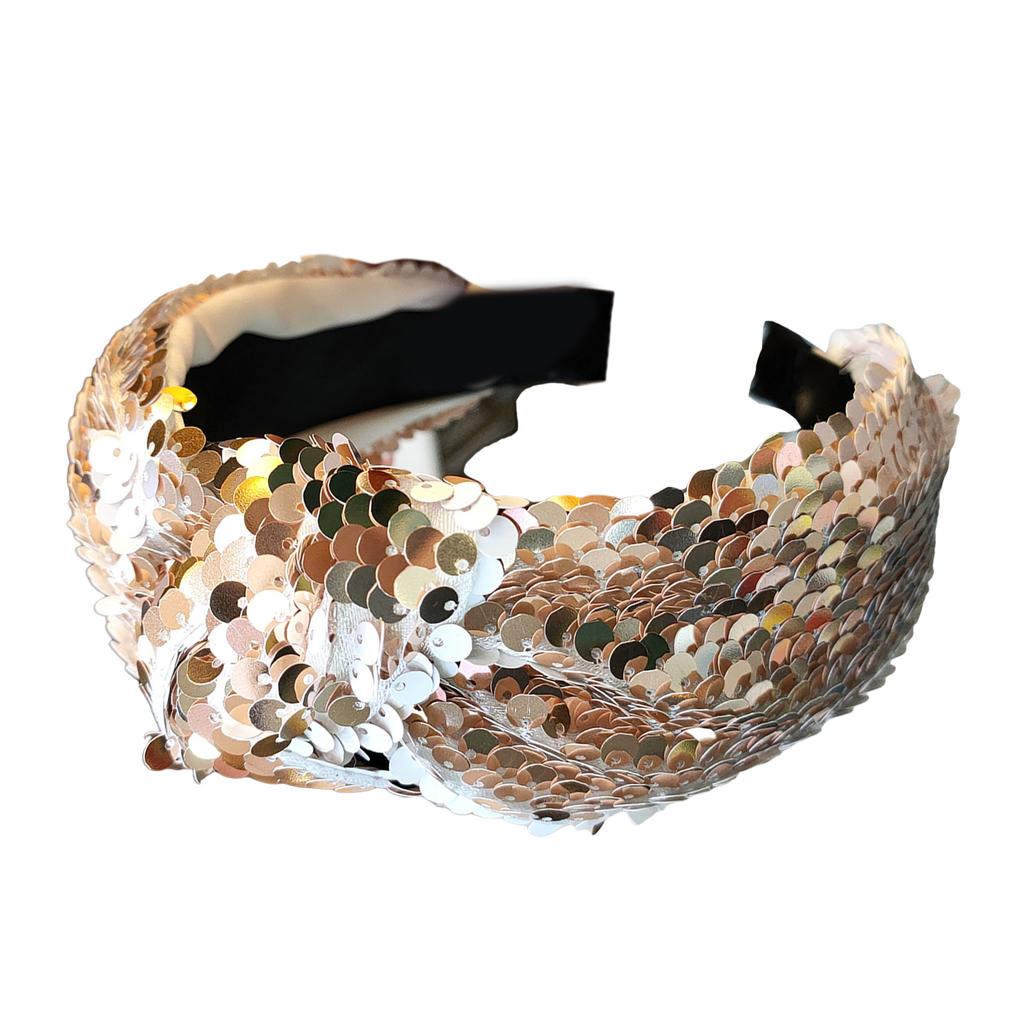 Knotted Headband for Women Fashion Sequined Hairhoop High Skull Turban Hairband Vintage Glittering Hairhoop Daily Use