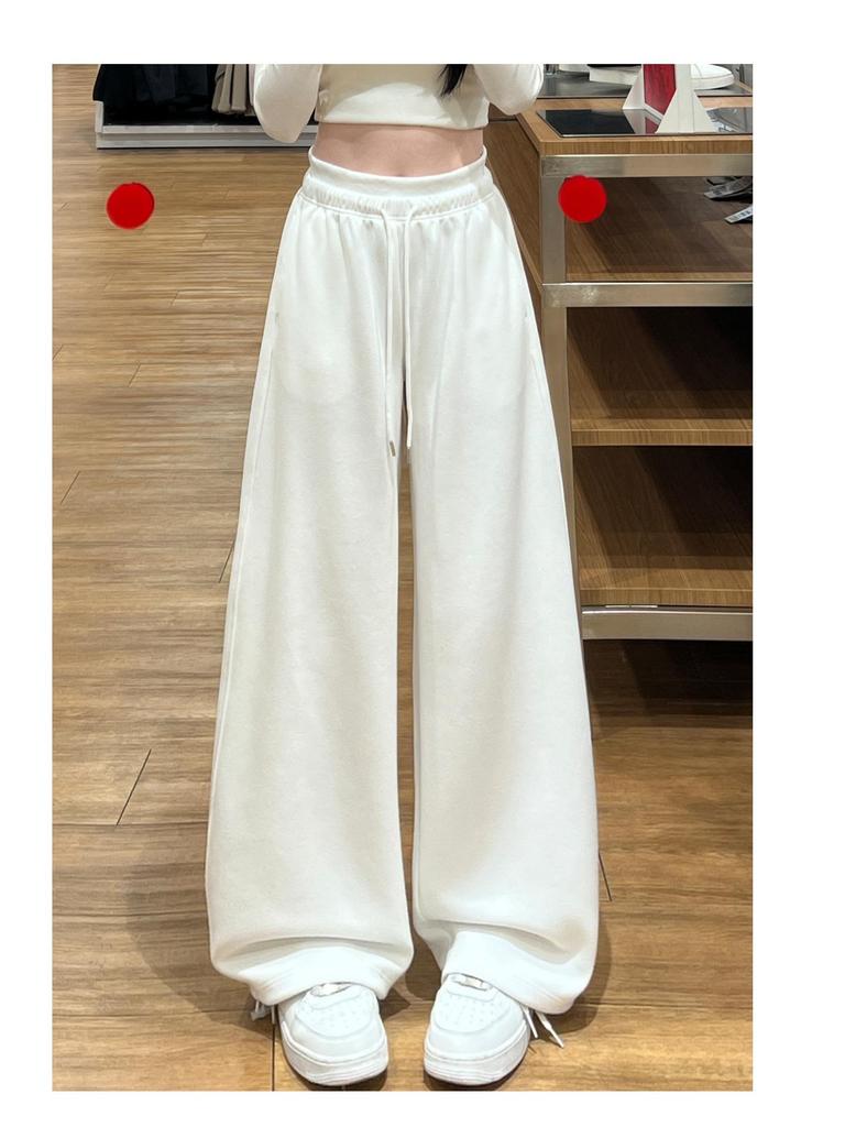 Women's Light Gray Wide-Leg Crooked Knife Sweatpants, Spring 2026, Slimming Straight Thickened Fashion Drape.