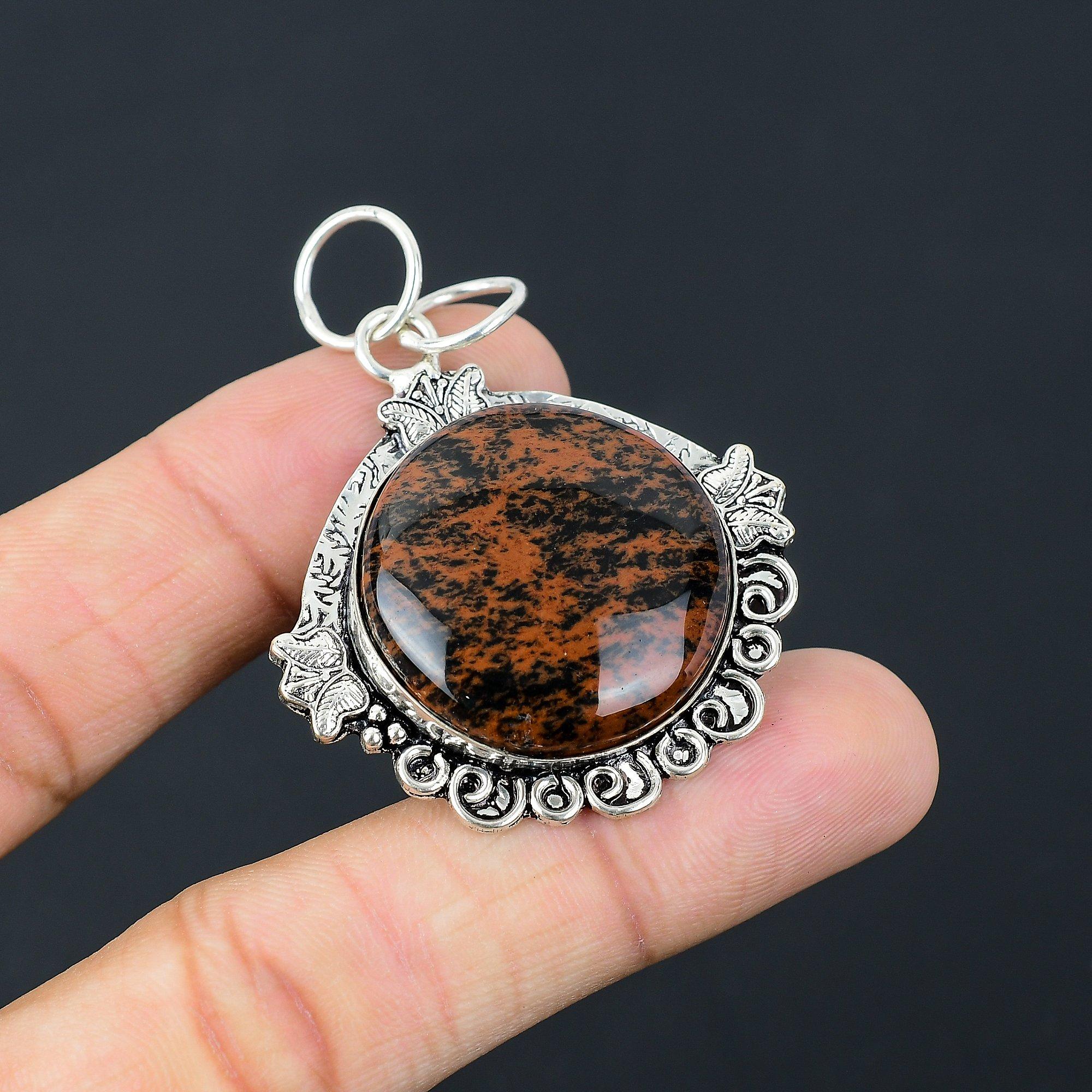 Birthday Gift For Her Natural Mahogany Obsidian Gemstone Pendant 925 Silver