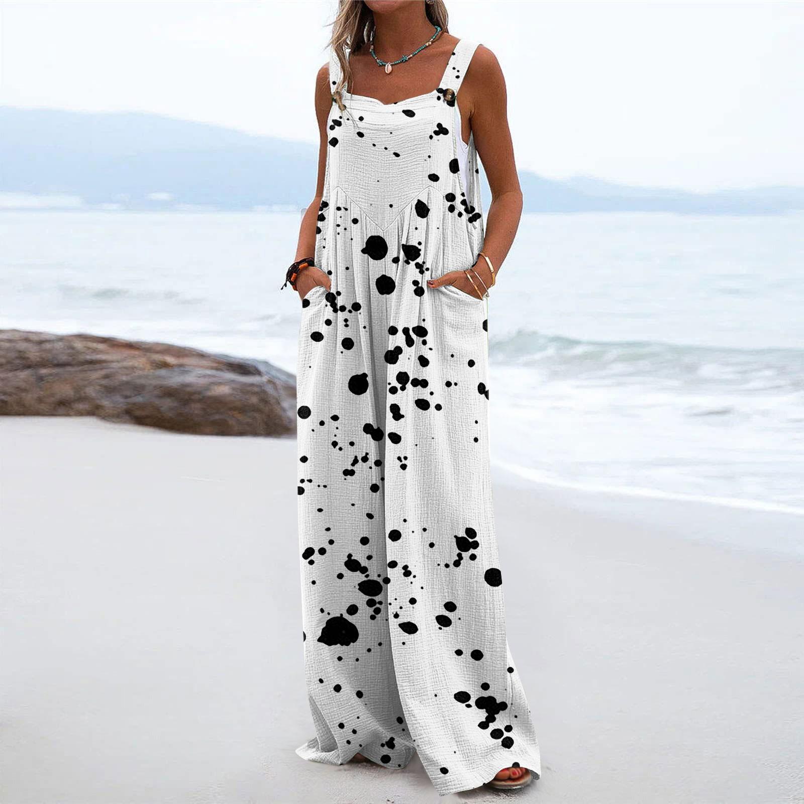 

Женский цельный комбинезон на пуговицах, повседневные свободные комбинезоны без рукавов с карманами XL белый