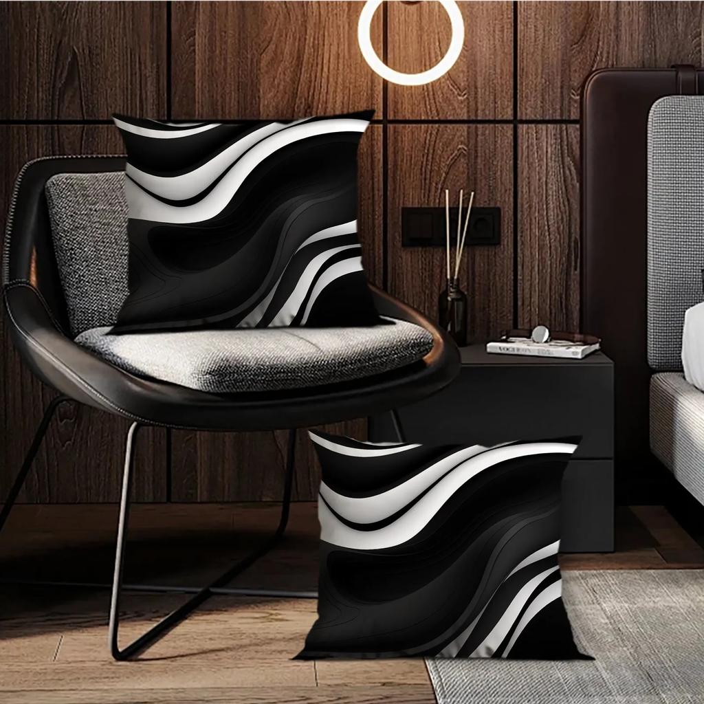Black and white geometric pillowcase, pillowcase ultra-soft polyester material living room sofa back car pillowcase decoration
