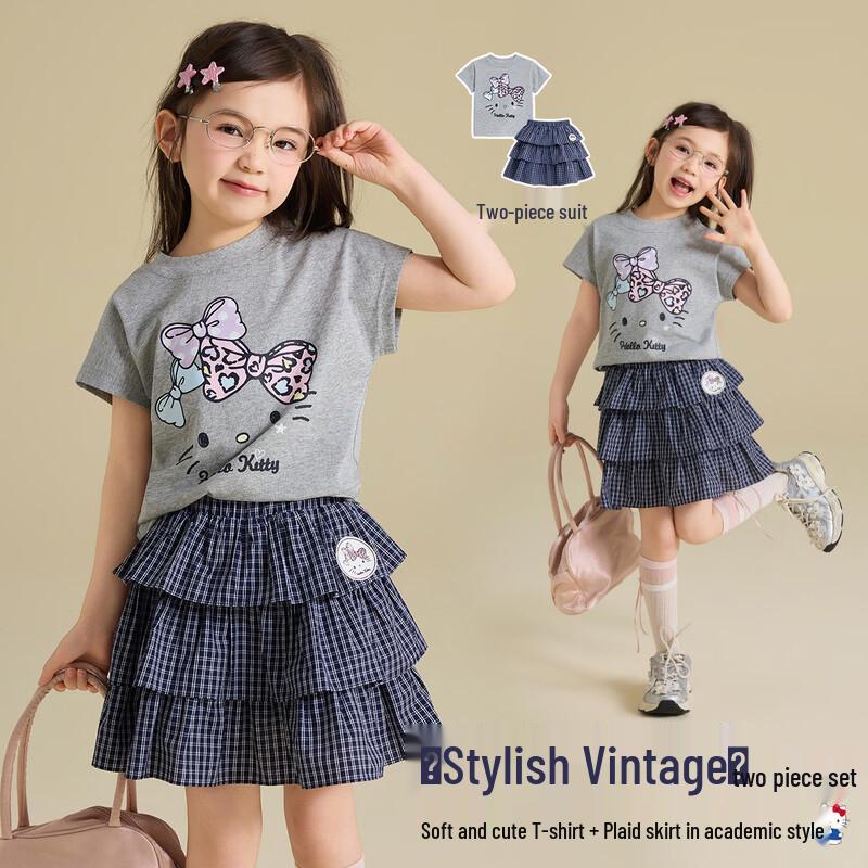 Hello Kitty Girls Plaid Skirt Summer Set 130