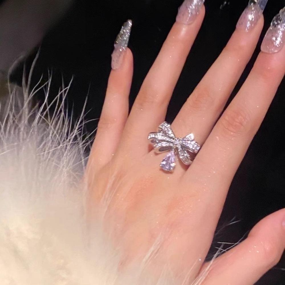 

Летний бант, кольцо-капля, женский нишевый дизайн, милое и трендовое кольцо с открытым ртом opening adjustable белый