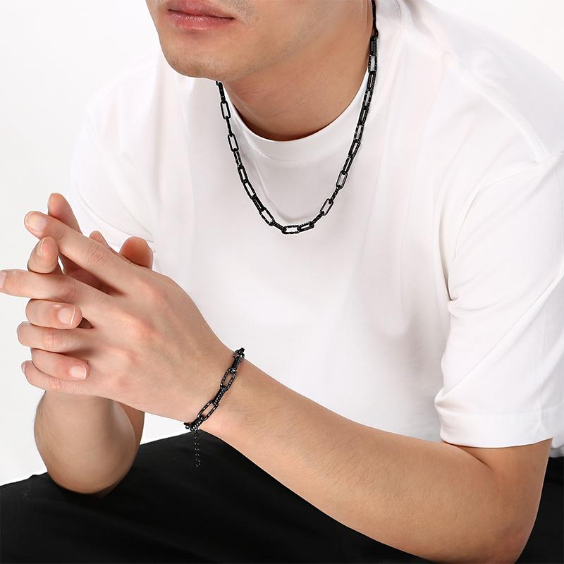 KALEN Gold Color Textured Paperclip Stainless Steel Bracelet for Men Hip Hop Necklace Women‘s Sets Waterproof Jewelry Gift