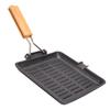 20cm Steak Grill Pan Uncoated Anti Stick Cast Iron Grill Skillet with Wood Handle for Gas Stoves Induction Cooktops