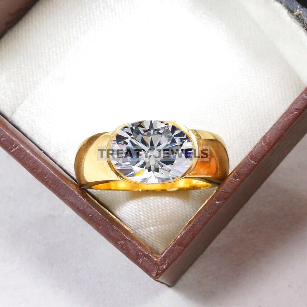 Moissanit Oval Schliff Mit 925 Sterling Silber Vergoldeter Ring Für Herren #B298 JL375681952123