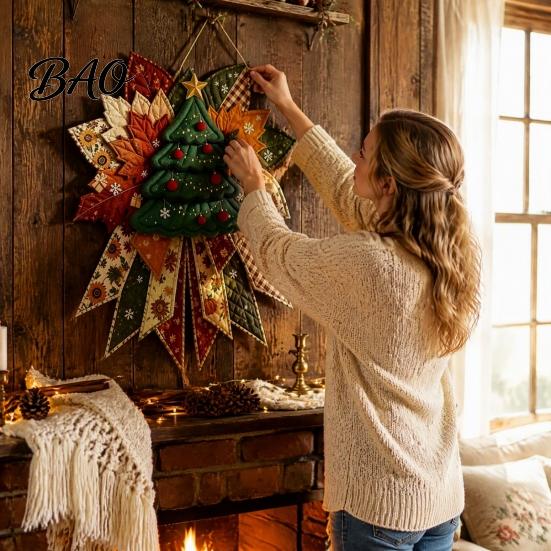 Anpassbare Weihnachtsfeier-Gastgeschenke Weihnachten DIY Gesteppte Schleife Nähen Bastelset, Vorgeschnittene Patchwork-Stoffkunst für Set, Türhänger Wand Kaminsims Heimdekoration