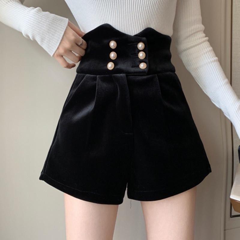 

Golden Velvet High-Waist A-Line Wide-Leg Bootcut Shorts for Women - Autumn/Winter 2020 Fashion. XL чёрный