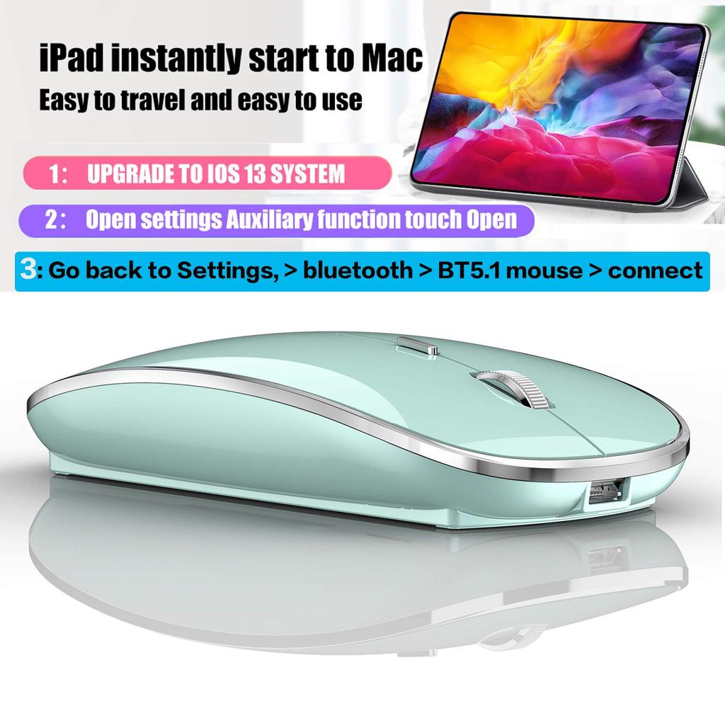 Rechargeable Wireless Bluetooth Mouse for iPad Pro, iPad Air, Mac, MacBook Pro, MacBook Air, Laptops, Chromebooks, Windows, HP, and Dell (Blue)