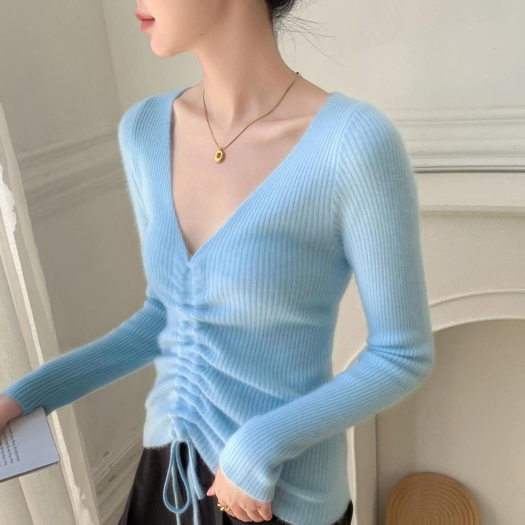 Women's Slim-Fit Cashmere Drawstring Waist V-Neck Sweater - Autumn/Winter 2025 Collection