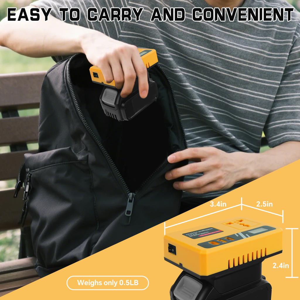 Portable Intelligent Inverter DC 20V to AC 110V-220V 120W USB&Type-c Power Station Generator For Dewalt 20V Battery Pin Adapter