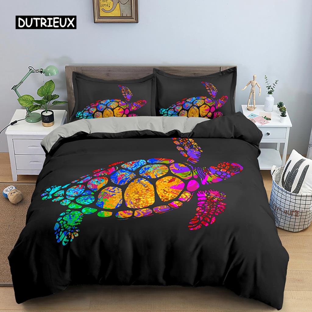 3D Sea Turtle Beddings Set Psychedelic Animal Duvet Cover Comforter Covers Single Twin Full Queen King Polyester Quilt Cover
