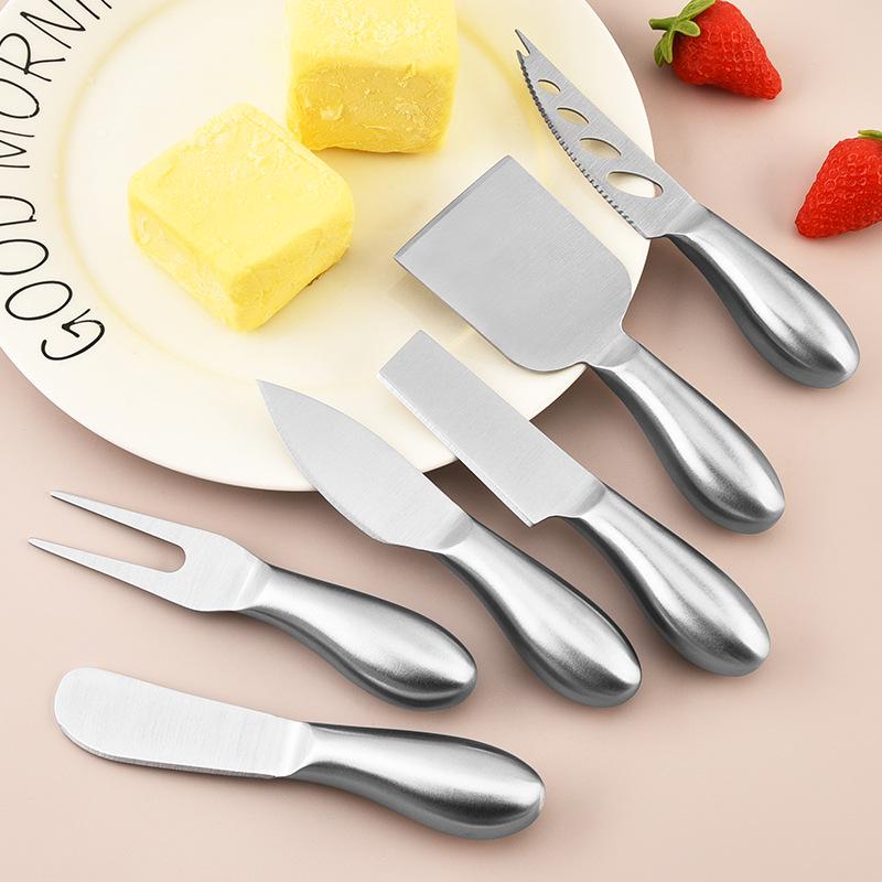 In-Stock Stainless Steel Cheese Knife Set: Hollow Handle Cheese, Butter & Pizza Knives, Fork, Spatula