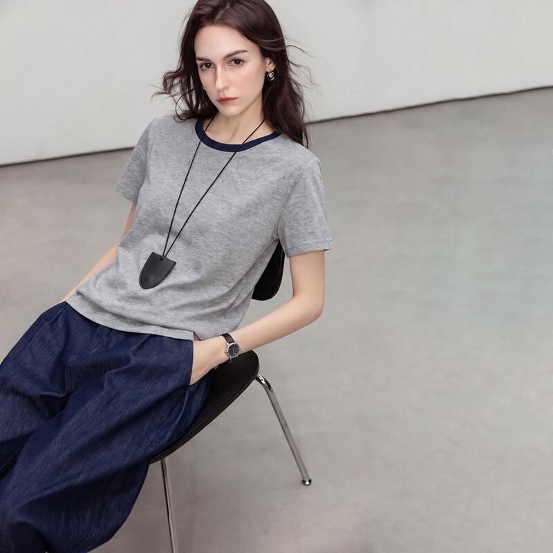 Demana Women s Lyocell Wool Blend Slim Fit Color-block T-Shirt M
