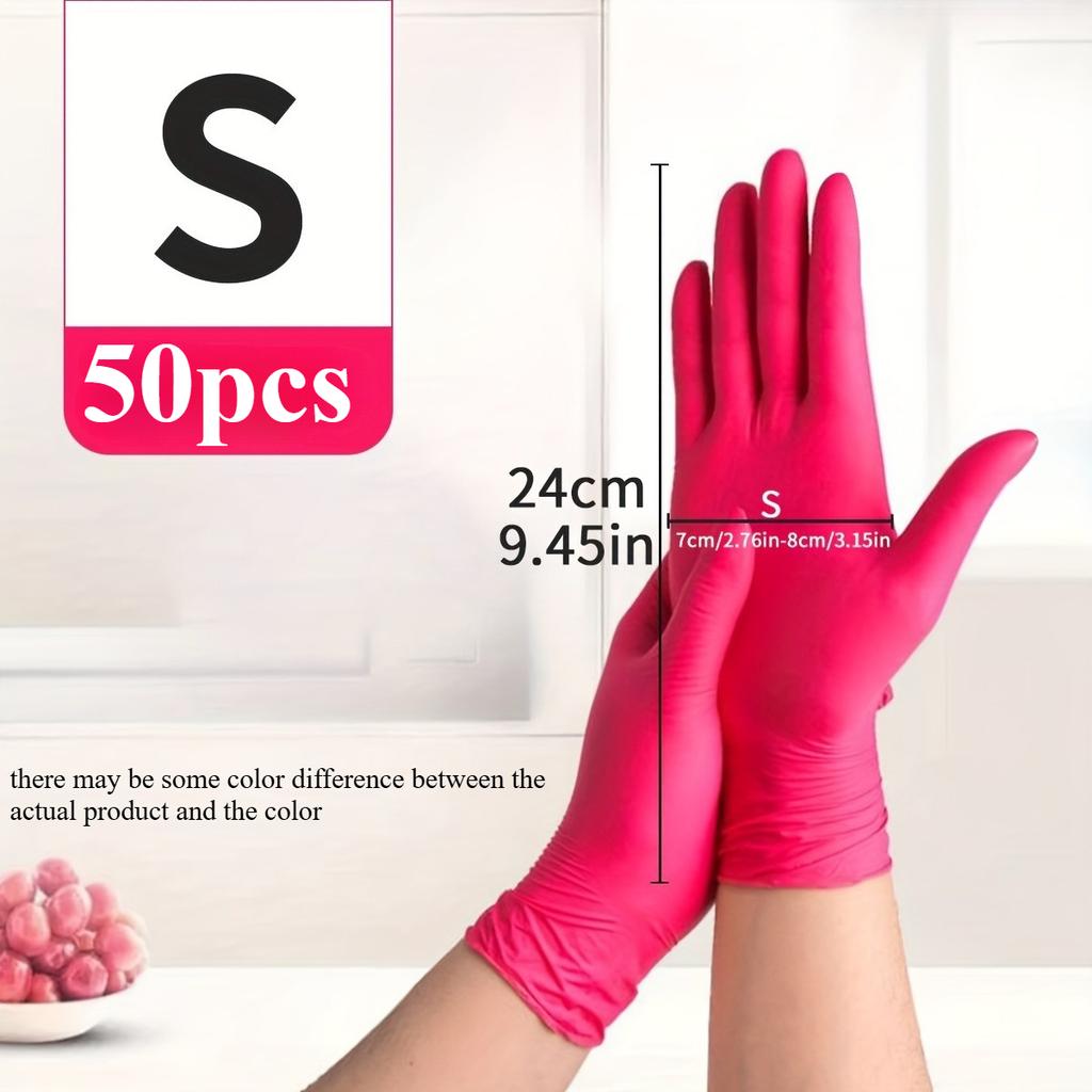 Deep Pink Disposable Nitrile Gloves - Waterproof, Durable & Lightweight for Home Cleaning, Pet Care, Hair Dye Application