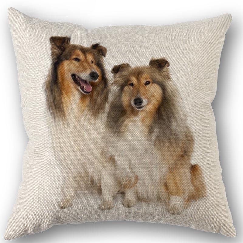 New Custom Dog Sheltie Pillowcase Cotton Linen Fabric Square Zipper Pillowcase 45X45cm Wedding Decorative Pillow Cover