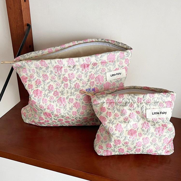 Pink Floral Makeup Bag: Women's Portable, Large Capacity, Small Size Travel Toiletry and Skincare Storage Bag