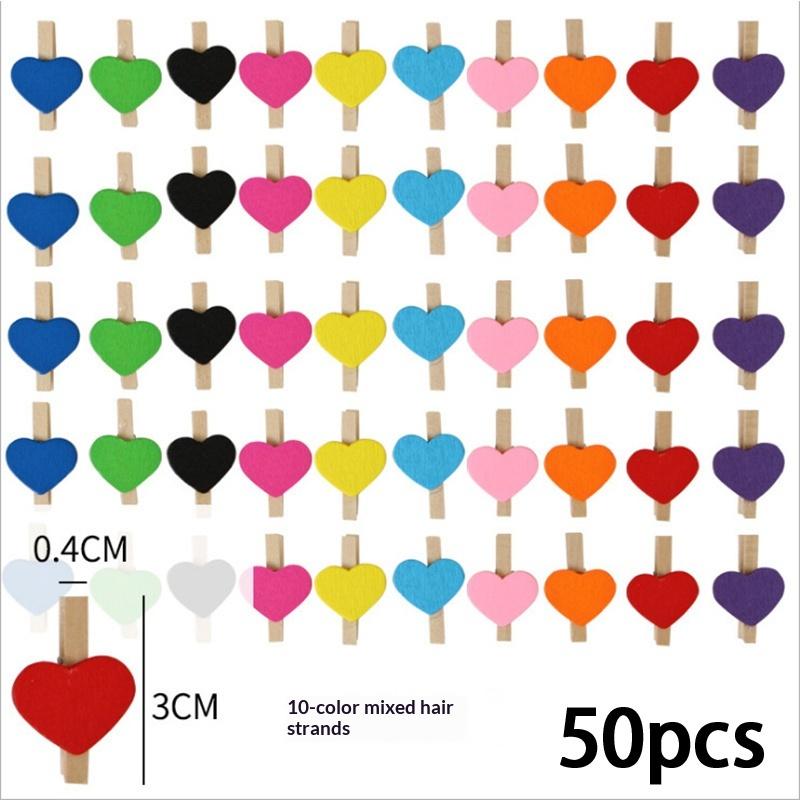 50Pcs Wooden Colored Love Heart Photo Clip Memo Paper Diy Photo Clips Wedding Decoration Postcard Clips Clothespin Home Decor