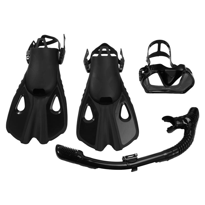 Classy-Adult Snorkeling Equipment,Panoramic Snorkeling Set,Snorkeling Mask, Drys Top Snorkel,Diving Mask And Fins чёрный