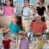 Girls Summer Solid Candy Short Sleeve Round Neck T Shirt