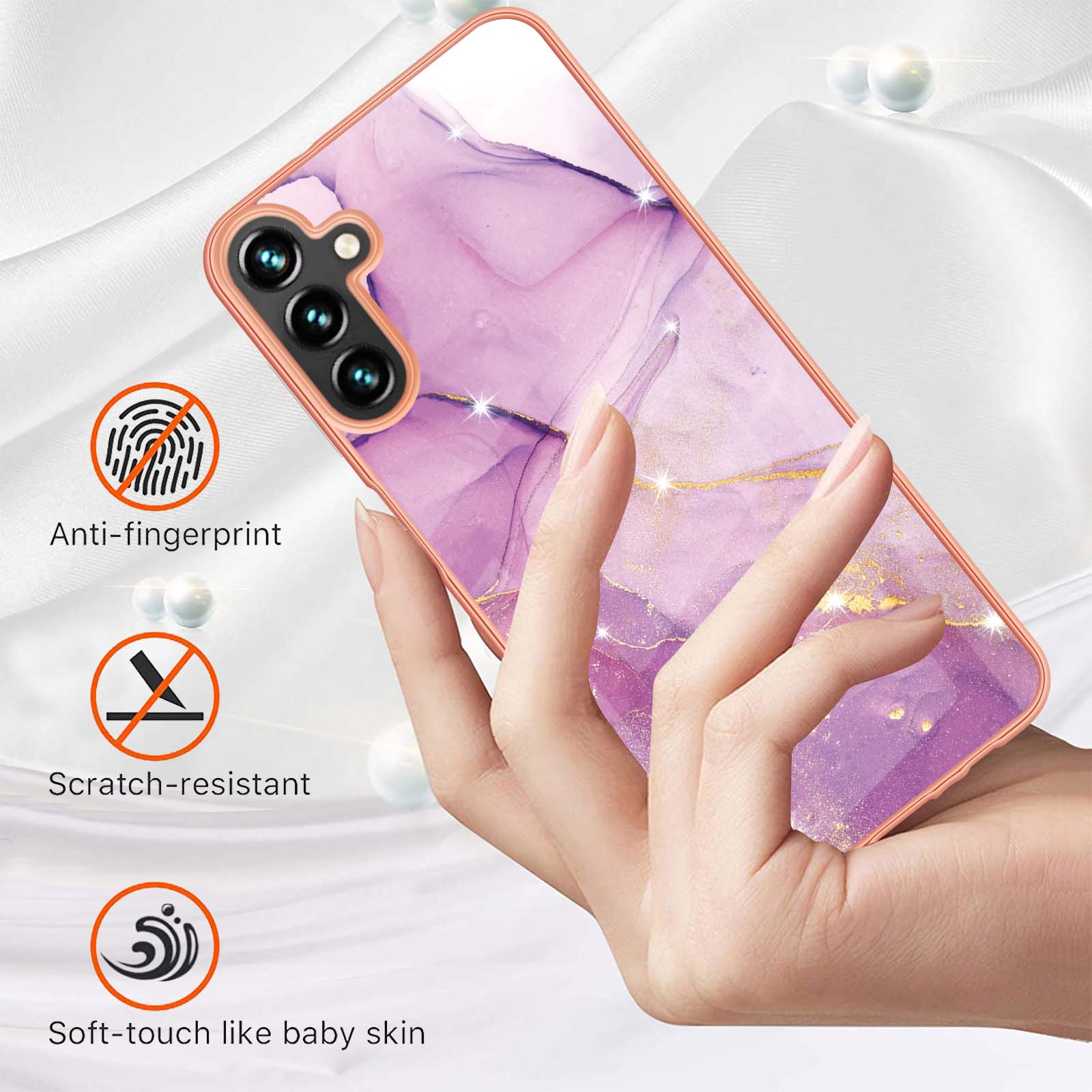

For Samsung Galaxy A35 5G TPU Case with IMD Marble Pattern Electroplated Back Cover Rose Gold 005