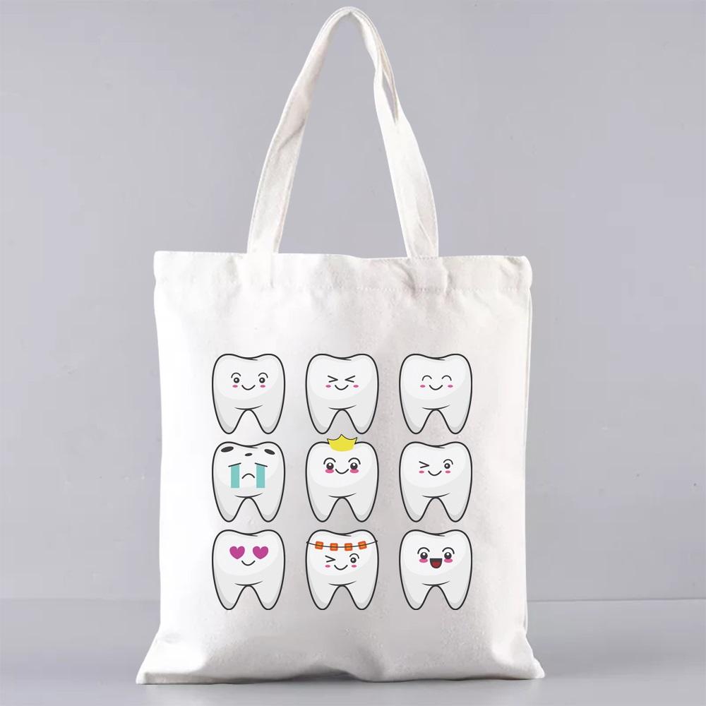 Shopping Bags for Groceries Eco Shoulder Bag  Women Handbags Shopper Reusable Large Capacity Students Books Bag Teeth Pattern