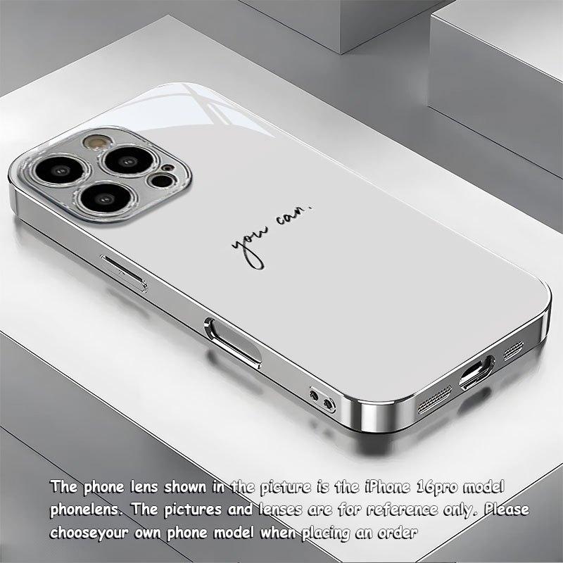 Minimalist black letter glass phone case suitable for iPhone 17 16 15 14 13 12 11 Pro Max Plus shockproof back cover