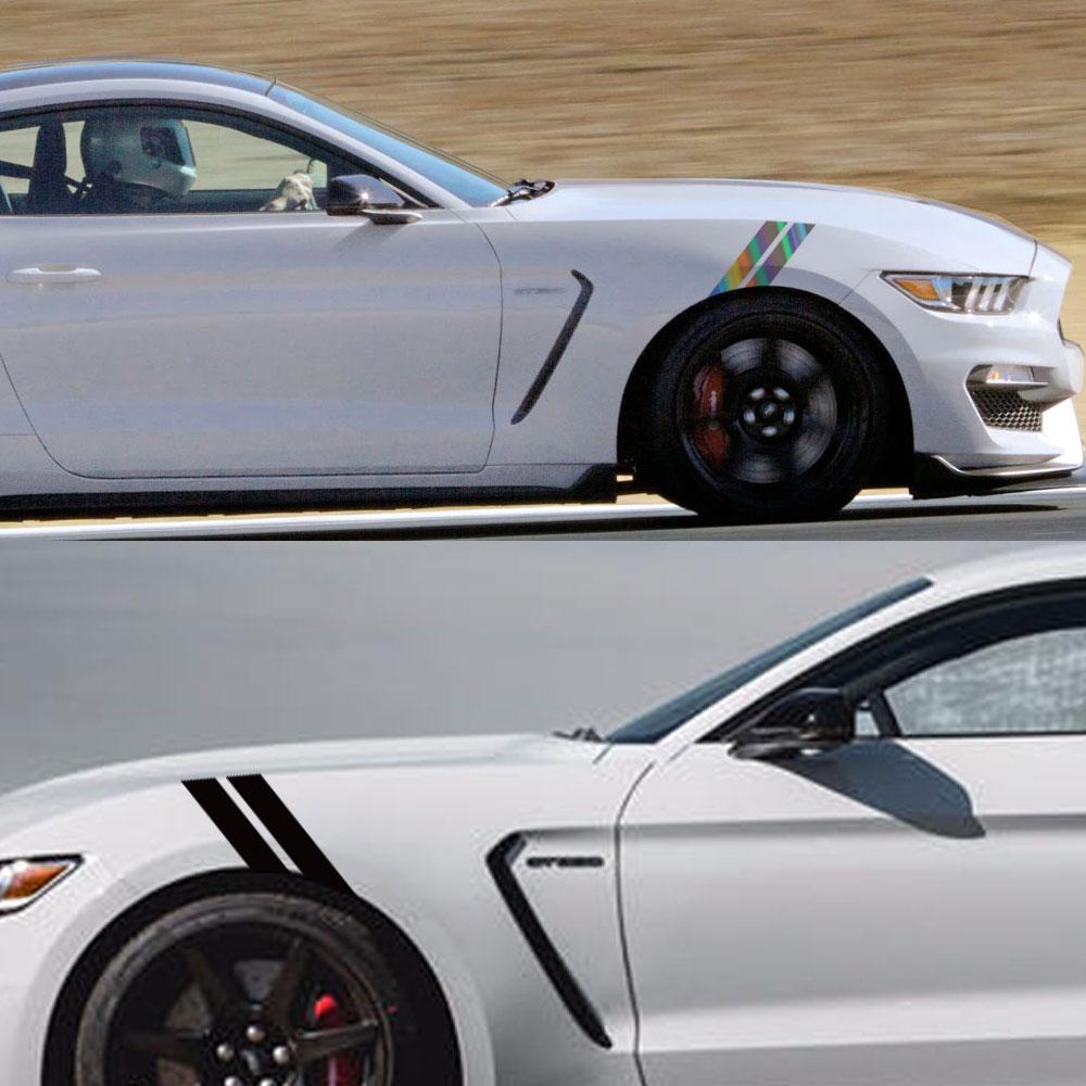 Car Double Bar Hood Fender Hash Mark Side For Ford Mustang GT500 GT350 GT Auto Graphics Stripes Sport Vinyl Decor Decal Kit
