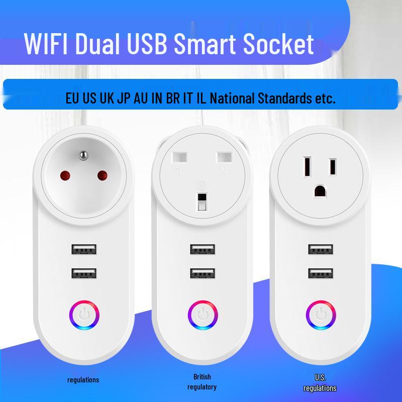 

WiFi Smart Socket with Dual USB - Compatible with US, EU, UK, Indian, Italian, Brazilian, Australian, and Swiss Standards French Standard