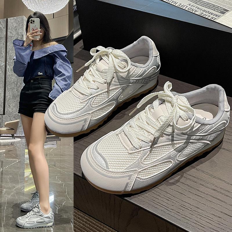 Thick-soled Mesh Forrest Gump Shoes Women's 2025 Autumn New Silver German Training Shoes Round Head Versatile Casual Breathable Sports Shoes