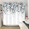 1Pc Blue Rose And Gray Leaves Shower Curtain - Elegant Watercolor Botanical Pattern, Polyester Fabric, Machine Washable