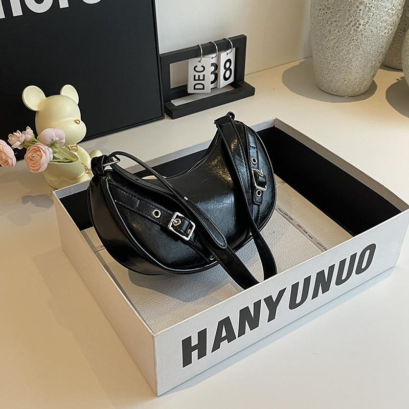 Модная корейская минималистичная однотонная сумка-полумесяц с удобным одинарным плечевым ремнем чёрный