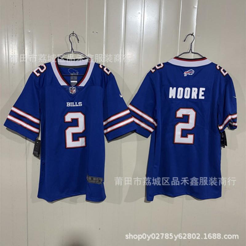 Buffalo Bills NFL Fotbalový dres 2 Moore Pánský Vyšívaná Bavlněná Sportovní Košile Fanouškovské Oblečení Ležérní Použití