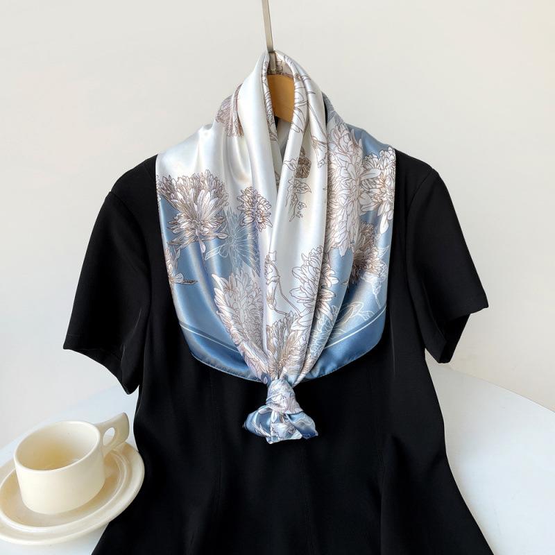 Silk Scarf for Women's Big Square Scarf New Printed Retro Bag Headscarf Middle Eastern Satin Scarf