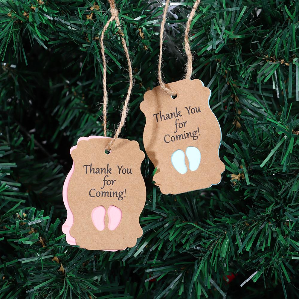 50PCS Thank You For Coming Baby Shower Hanging Tags Feeding Bottle Feet Pattern Packing Labels Christening Party Supplies Gift