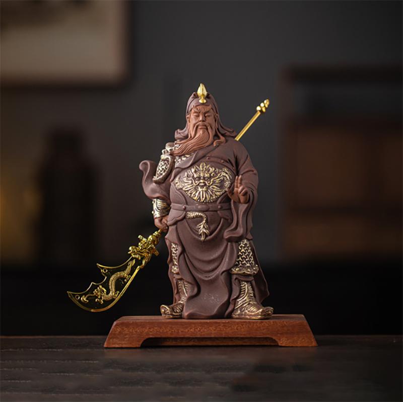 Ceramics God of Wealth Guan Gong Sculptures and Statue Chinese Characteristic  Home Room Office Table Decoration and Accessories