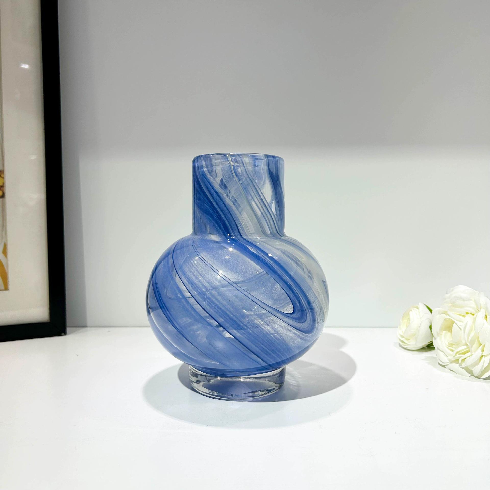 

Luxury Pink Marble Glass Vase for Home Decor Desktop Water Flower Arrangement Living Room Ornament
