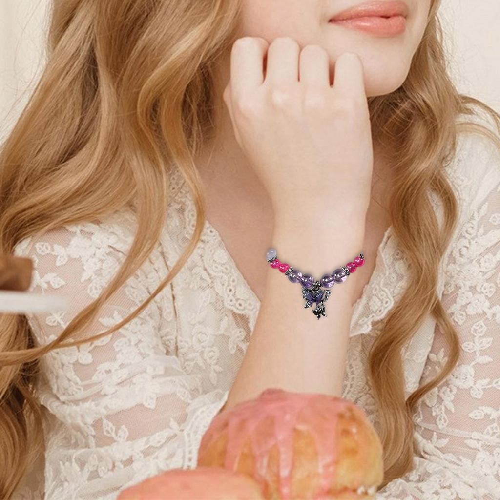 Sweet Crystal Beaded Bracelet Butterfly Pendant Handchain for Women Fashionable Friendship Wristchain Wrist Jewelry