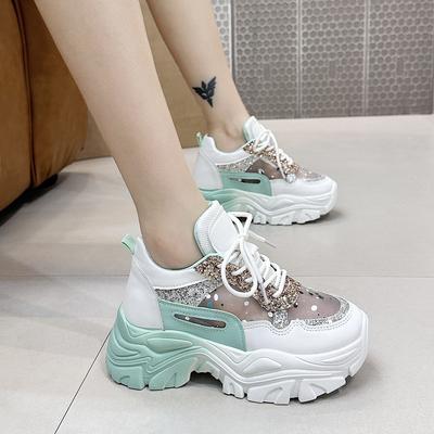 Sapatos de Papai Femininos Verão Novo Sapatos de Malha Respirável Sola Grossa Versátil Tênis Casual