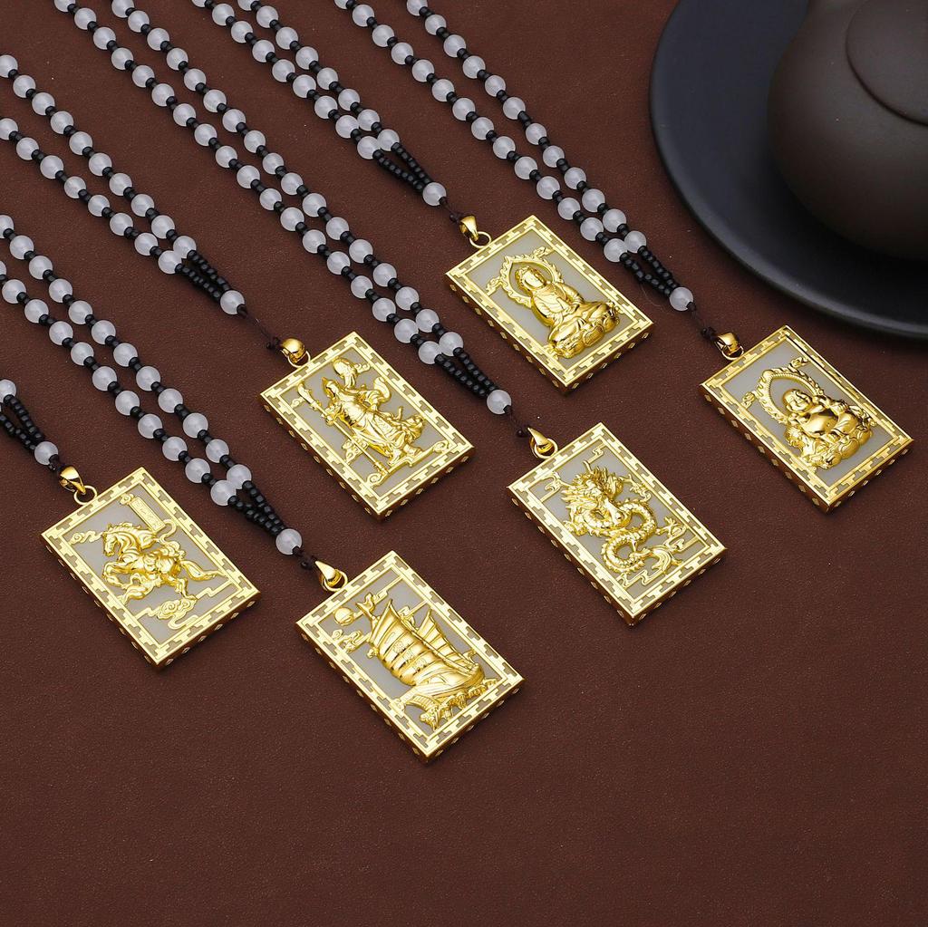 Elegant Natural Hetian Jade Necklace with Gold and Xiuyan Jade Pendant - A Fashionable and Timeless Gift for Women