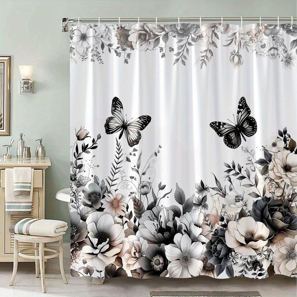 

Elegant Black and White Floral Design Waterproof Shower Curtain – Perfect for Adding a Classic and Stylish Touch to YourBathroom W90XH180cm