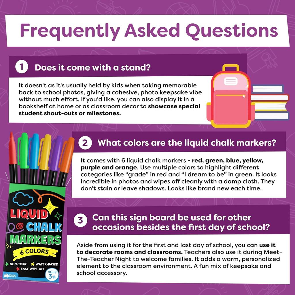 First Day of School Sign Board with Liquid Chalk Markers - 14”x11” Double-Sided & Reble - My First and Last Day - Back to School Supplies Board